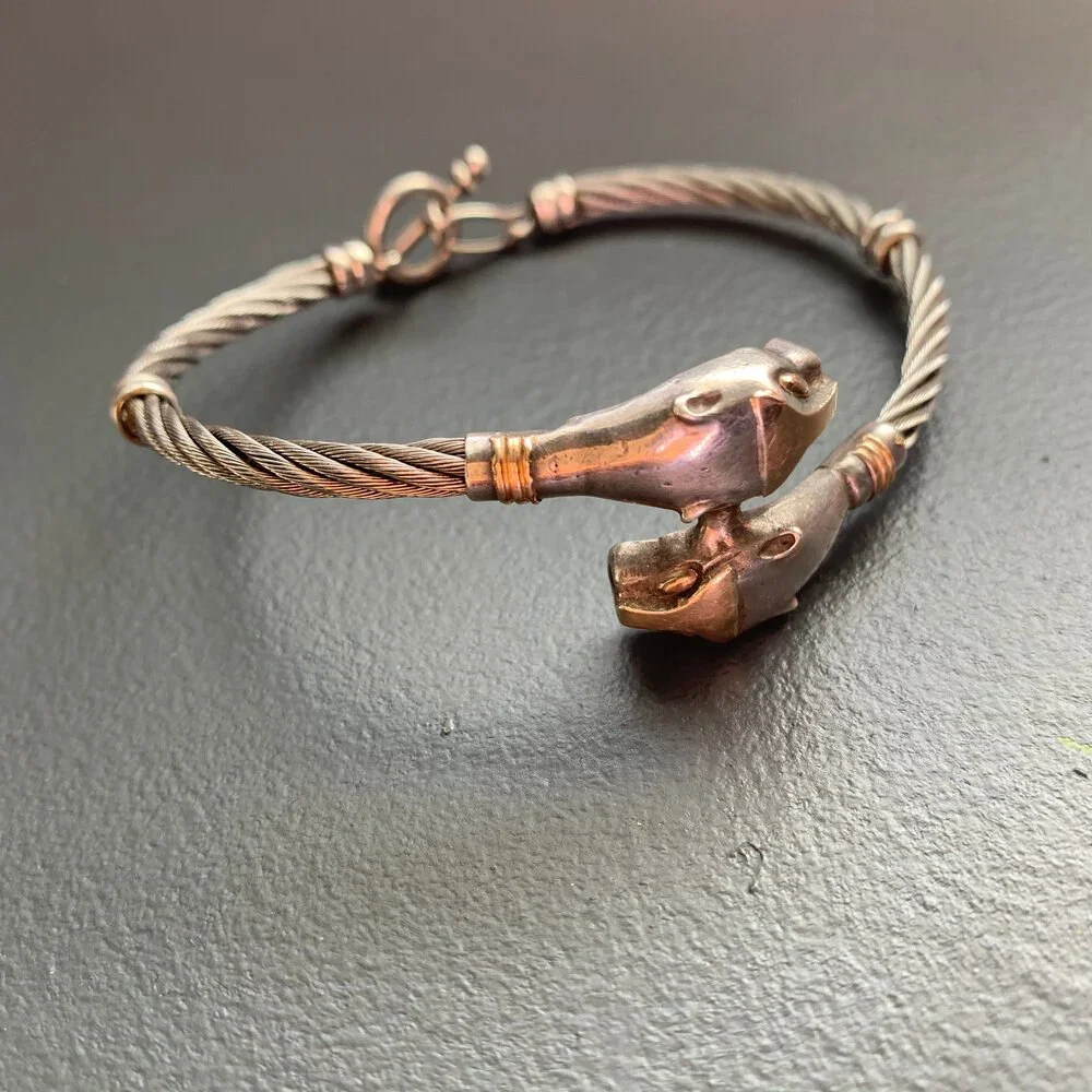 Mod Modern Sterling Silver 18kt gold . Panther Bangle Bracelet - Picture 6 of 10